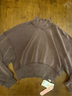 Glowmode Cropped Mock Neck Sweatshirt in Dusty Brown